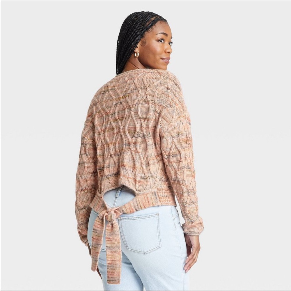 NWT Women’s Crewneck Tie-back Pullover Sweater in Cream Peach Space Dye XXL
